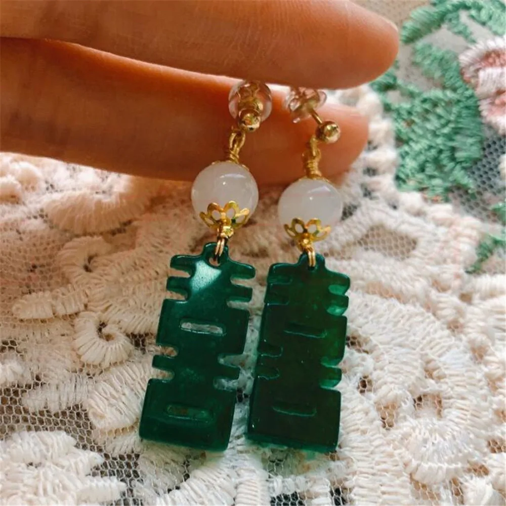 

Natural jadeite Gold Earrings Dangle 18K Chain girl gift Fashion Diy Women Jewelry Hook CARNIVAL Party Gift Easter Aquaculture