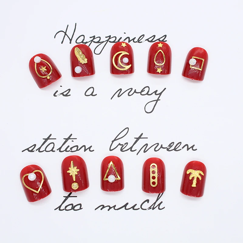 1 пакет Золотые полоски шпильки для ногтей полые звезды/Луна/цветочные заклепки