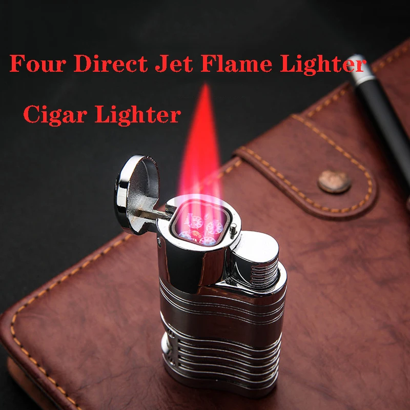 Честно новый металлический газовый надувной Зажигалка четыре Прямая Струя