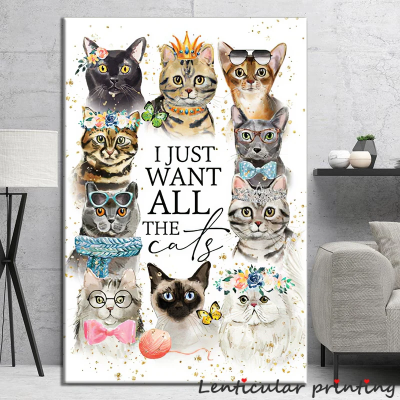 Постер с кошкой мультяшный Кот Настенная картина животными Cnavas детская
