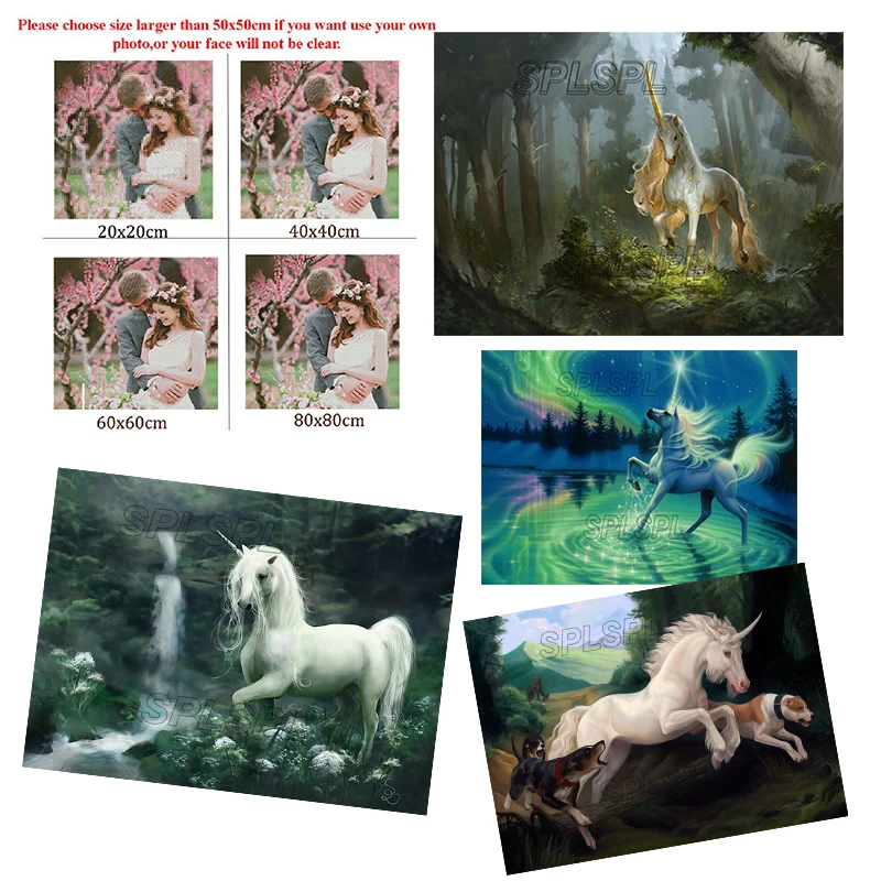 Алмазная 5D картина сделай сам с единорогом полный круг мозаика лес Белая лошадь