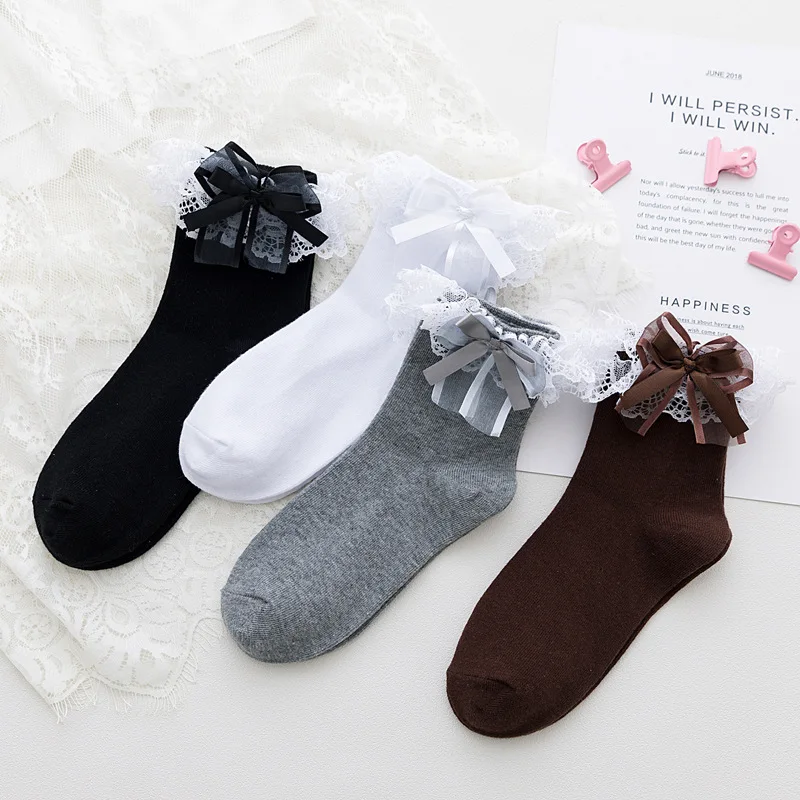 

1 Pair Sweet Women Lace Ruffle Bow Ankle Sock Soft Comfy Cotton Elastic Knit Frill Trim Ankle Socks Wholesale Newest