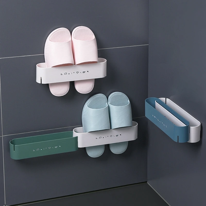 

1PCS Bathroom Stackable Slippers Storage Rack Wall-mounted Punch-free Shoe Drain Holder Combinable Self-adhesive Shoes Organizer