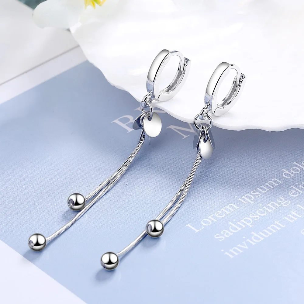 

Trendy 925 Sterling Silver Chain Disk Earrings for Women Dazzling Tassels Small Ball Long Earring Fine Jewelry Gift for Girl