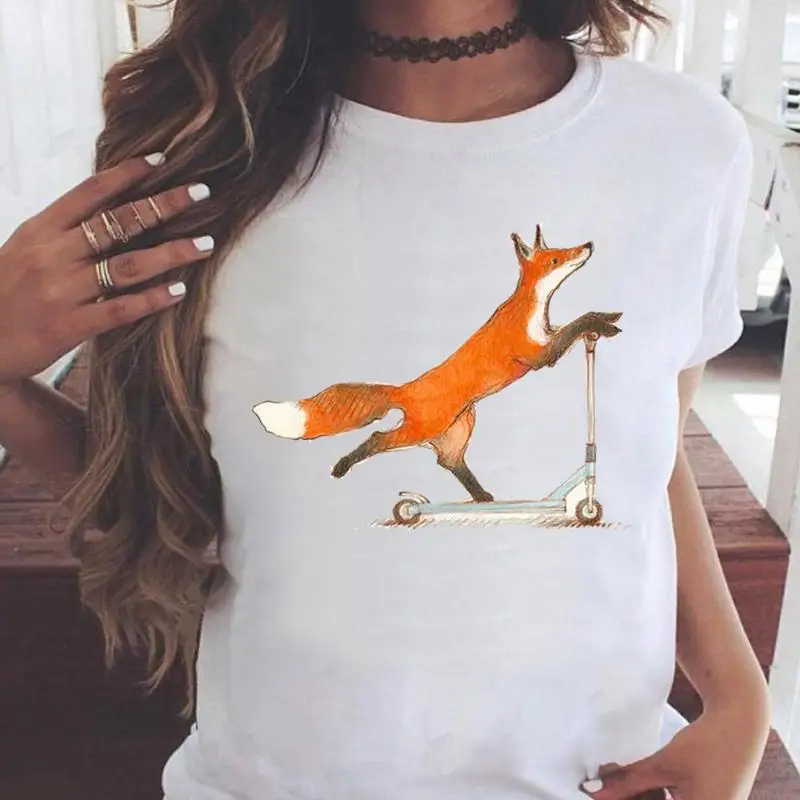 

Модные футболки с принтом, женская рубашка с мультяшным принтом, стильная футболка с коротким рукавом, графическим принтом, забавным акваре...