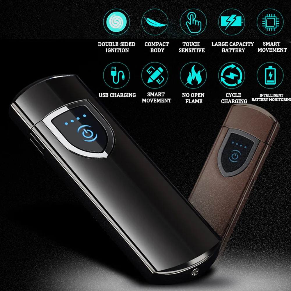USB перезаряжаемая Зажигалка Ветрозащитная Бездымная беспламенная электрическая