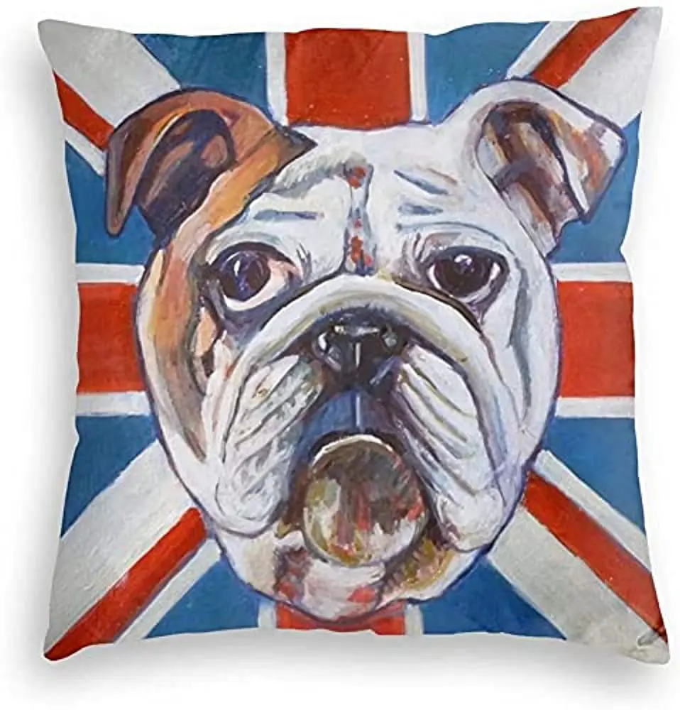 

English Bulldog Britain Dog Flag Art Pillow Cases Throw Pillow Covers Cotton Linen Cushion Cover Cases Pillowcases Sofa Home Car
