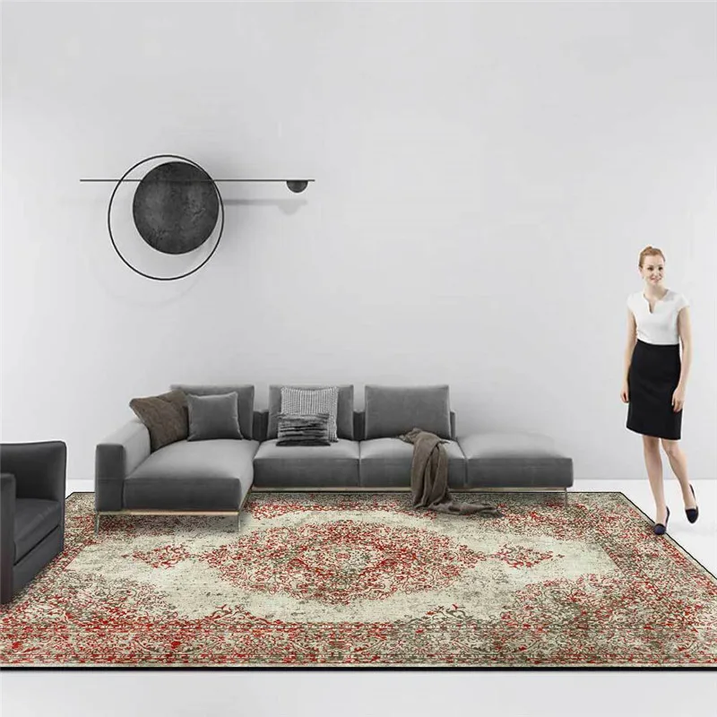 

Persian Vintage Rug Palace Style Red Gray Ethnic-Style Carpet Living Room Bedroom Bed Blanket Bathroom Kitchen Floor Mat