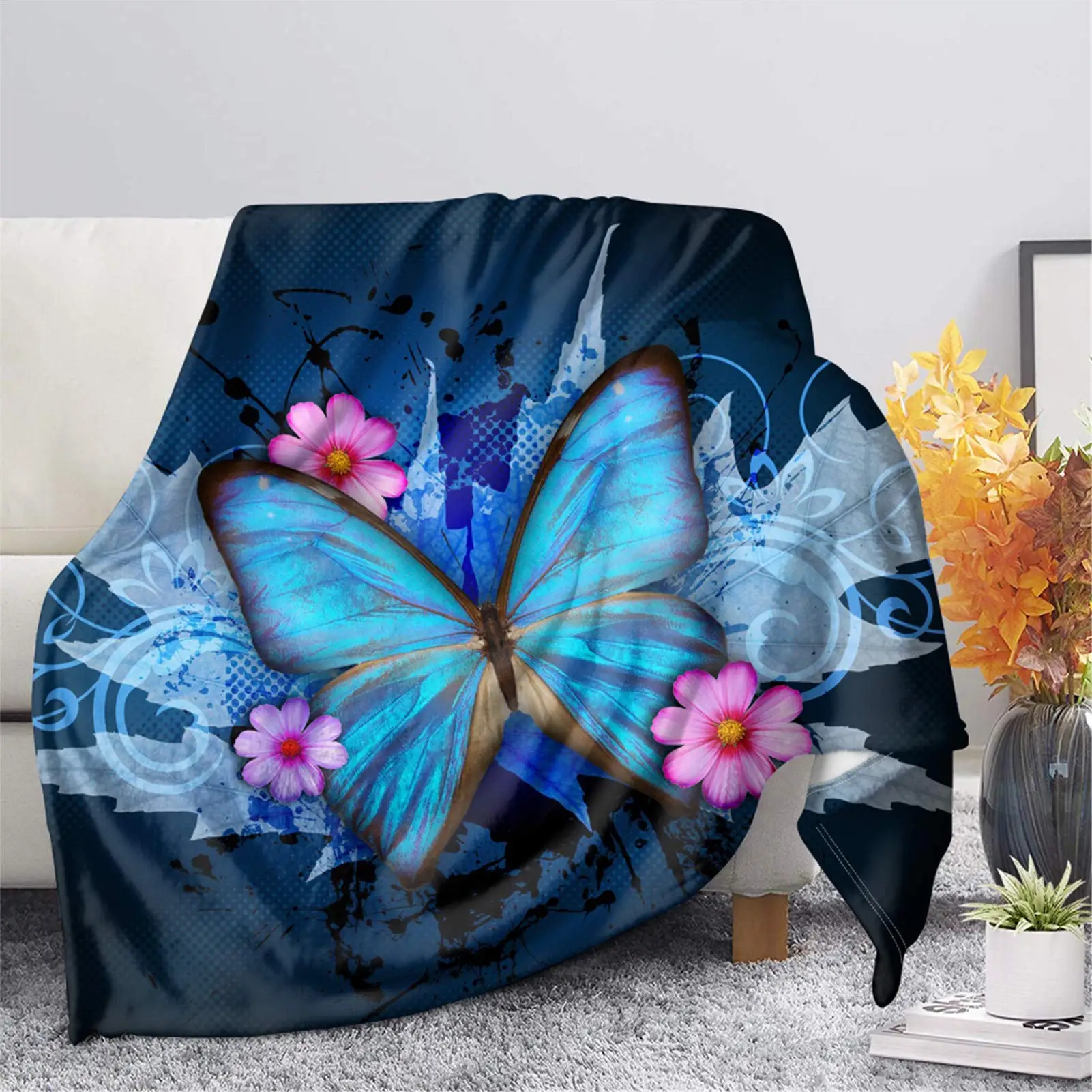 

Animal Stylish Butterfly Blue Blanket Comfort Warm Blanket for Couch Bed Chair Office Sofa 120x150cm