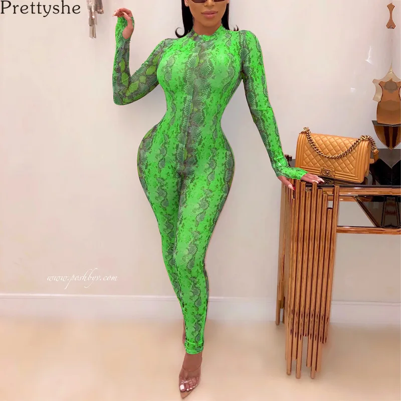 

Prettyshe Autumn Sexy Print Bodycon Fitness Playsuit Sportswear Long Sleeve Zipper Body Embroidery Rompers Womens Jumpsuit