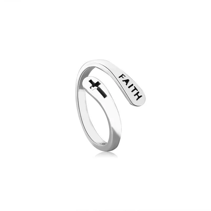 Real 925 Sterling Silver Rings For Women vintage Faith Cross Letters Round Engagement Rings Silver 925 Jewelry Anillos Mujer images - 6