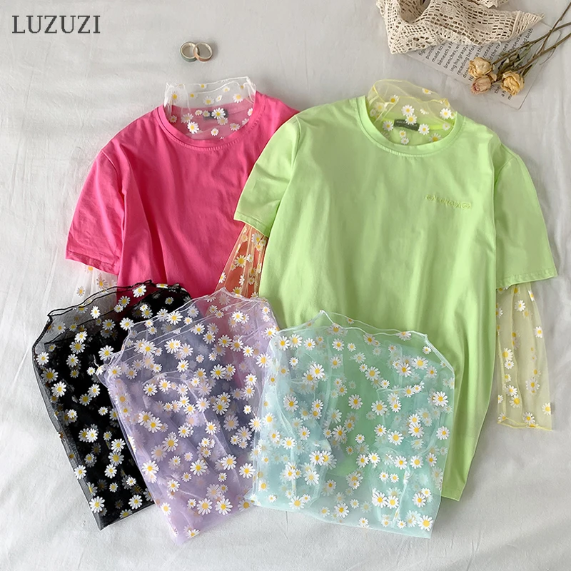 LUZU сексуальный Свежий маленький солнцезащитный базовый летний сетчатый Топ для