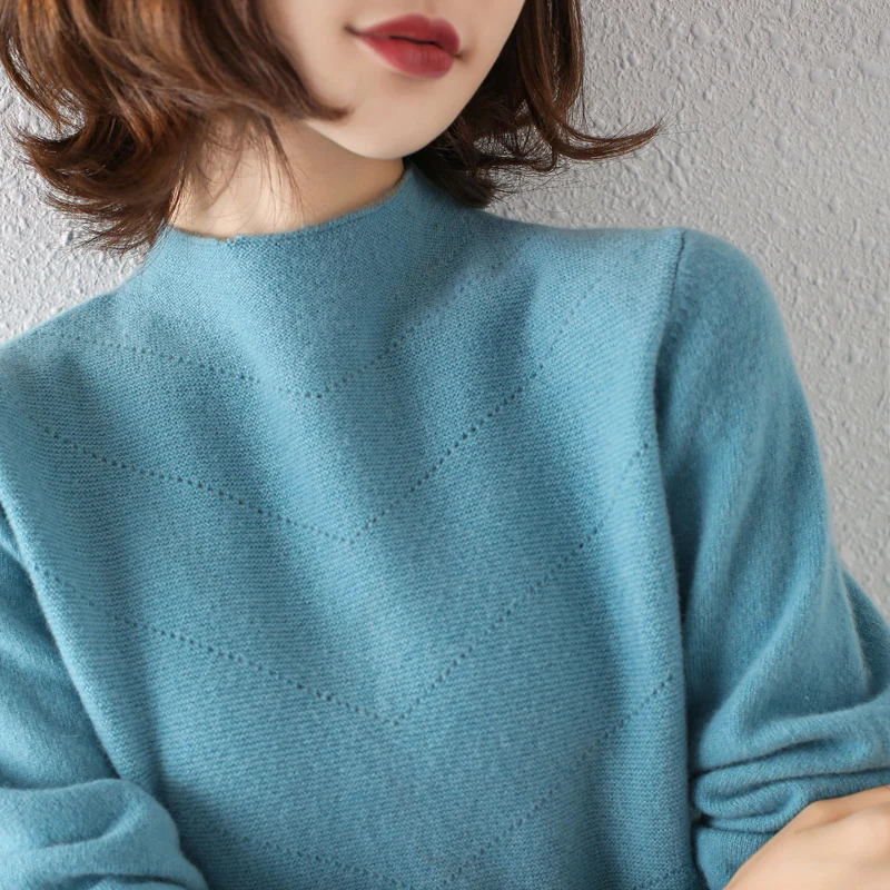 

100% Cashmere Pullover women's new half high neck knitted sweater simple version thickened warm women's winter sweaterZEHANGSEA
