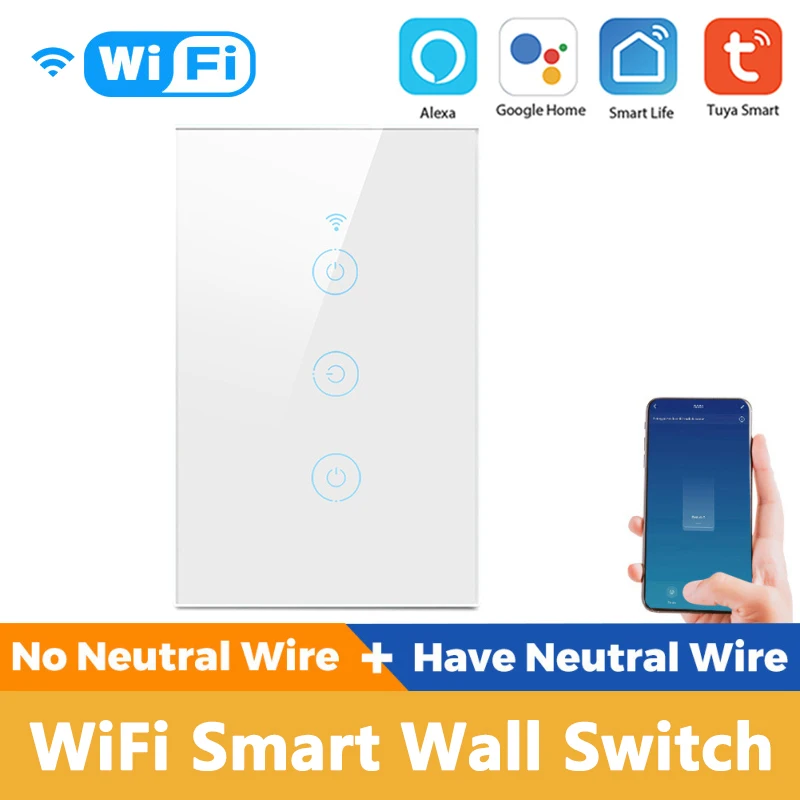 

WiFi Smart Light Touch Switch No Neutral Wire Required Smart Life Tuya APP Control Alexa Google Home Compatible 1/2/3/4 Gang New