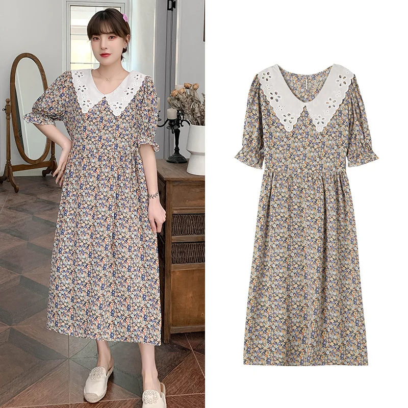 

3510# Summer Floral Printed Maternity Nursing Long Dress Plus Size 3XL 4XL Breastfeeding Clothes for Pregnant Women Pregnancy