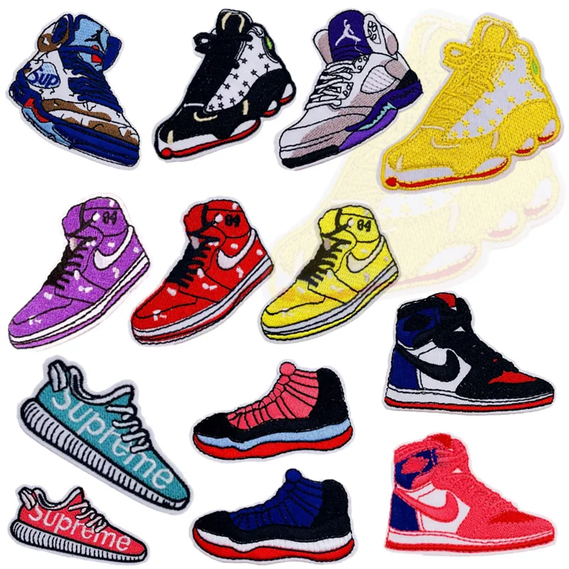 

13pcs Sneakers Embroidered Cloth Stickers Tide Brand Basketball Shoe Patch Cartoon Clothes Mending Hole Embroidery