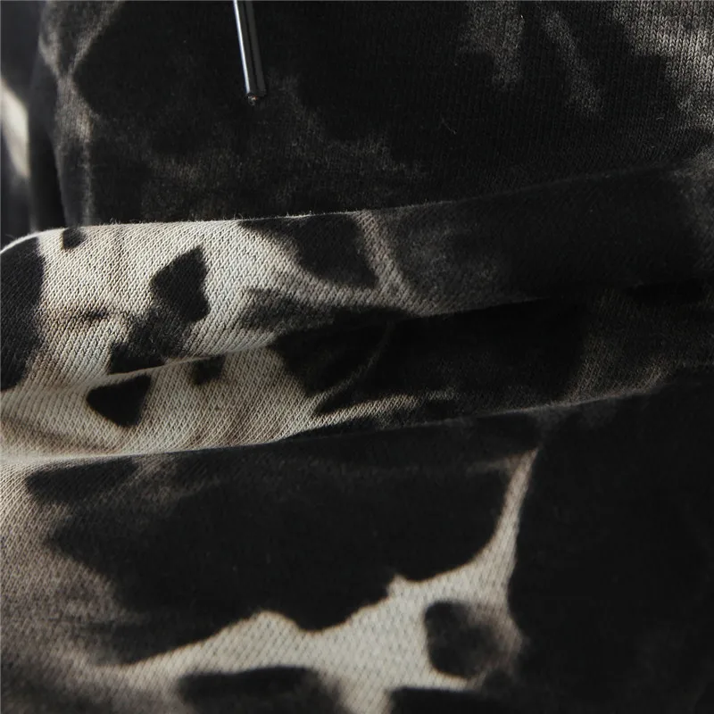 

Women Fashion Tie Dye Print Sweatshirt Drawstring Long Sleeve Autumn Winter Women Clothes Streetwear Hoodie Black Tops