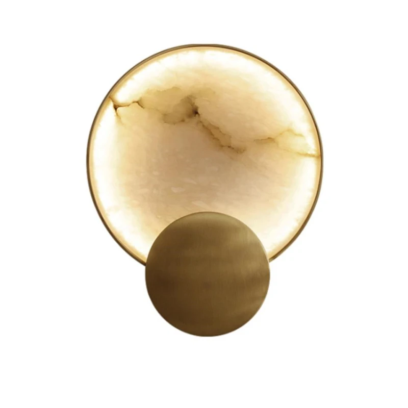 

Modern Round Marble LED Wall Lights Living Room Bedside Lighting Fixtures Gold Metal Surface Mount Atmosphere Lamp