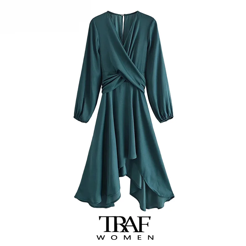 

Платье-миди асимметричное Плиссированное с бантом, длинным рукавом и молнией сзади