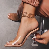 fanan fashion summer sandals pvc crystal open toed high heels women transparent heel sandals slippers pumps big size 43