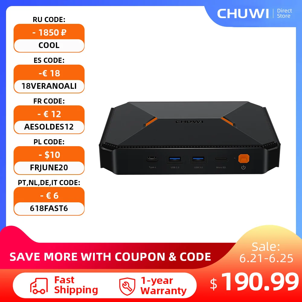 CHUWI HeroBox Intel N4100 4 ядра мини ПК 8 Гб Оперативная память 256GB SSD Windows 10 настольный