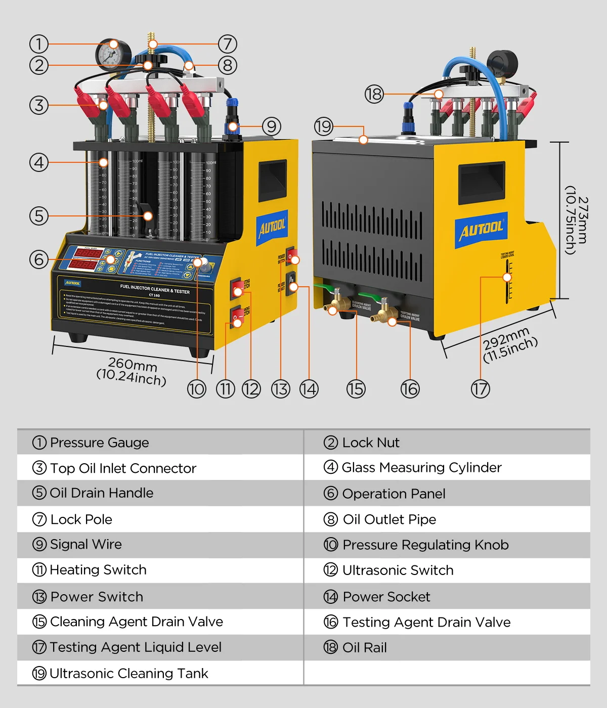 AUTOOL CT160 топливный инжектор машина для очистки и тестирования нагрева