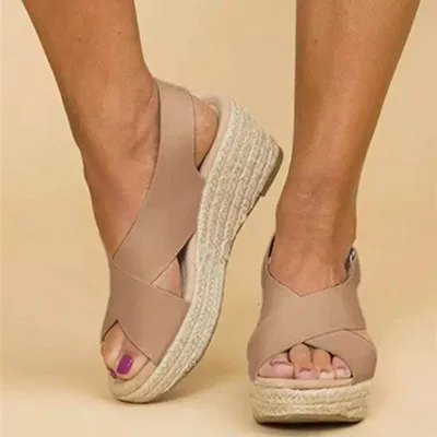 

summer heel slope Large sandals hemp rope thick-soled sandals Women sandals