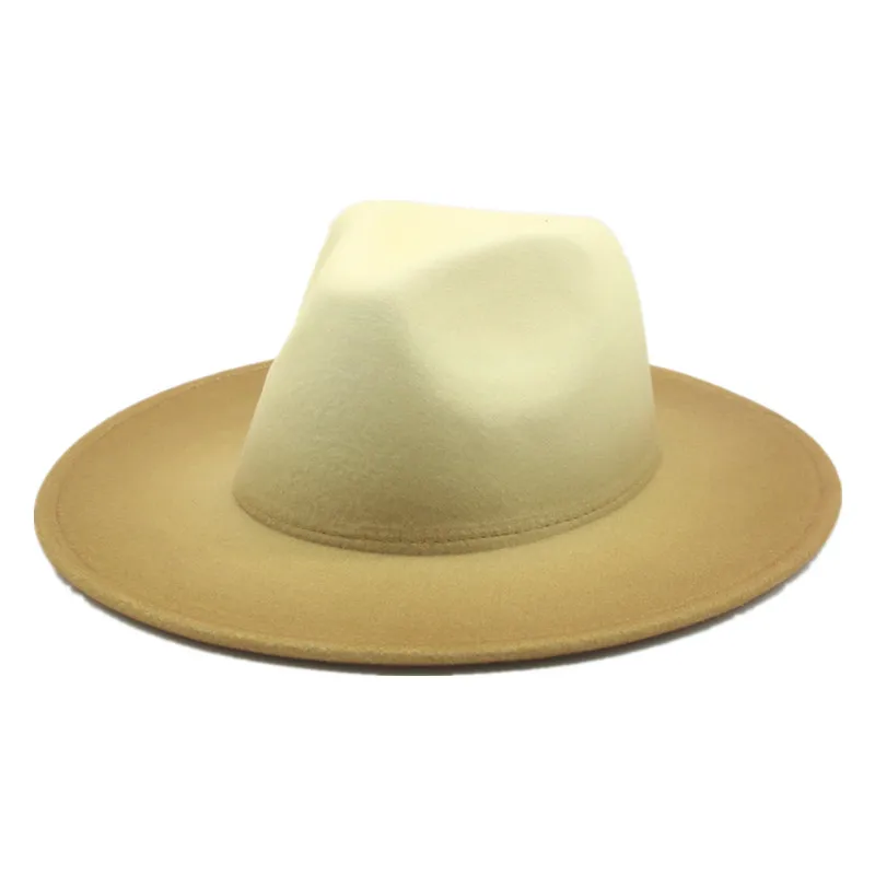 

2021 fedora hat women Wide Brim Gradient color designed panama vintage jazz cap cowboy cowgirl hats for women sombreros de mujer