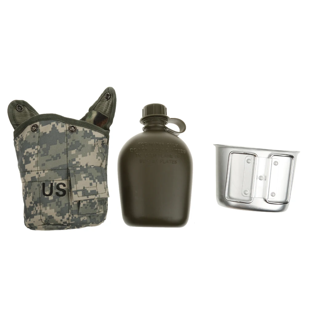 ACU Camo 3 шт. армейский Военный Кемпинг Спортивная бутылка для воды столовая с чашкой, крышка 34o - Цвет: ACU Camo