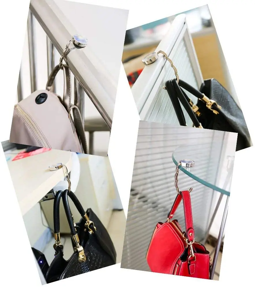1PCS Portable Folding Bag Hook Hanger Purse Handbag Holders Foldable Table Desk Hook Women Hand Bag Organizer Accessories images - 6