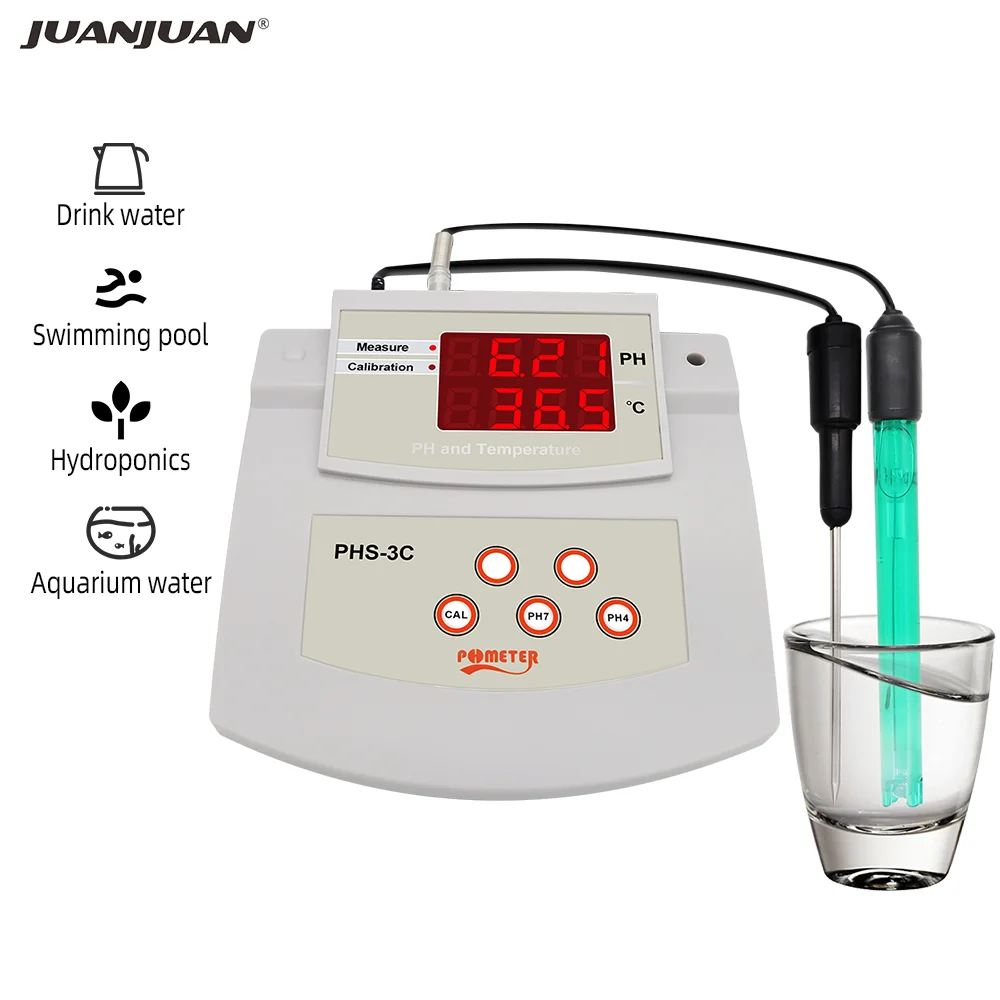 

2 IN 1 PH Thermometer Desktop Automatic Calibration Acidity Meter Digital PH Tester PHS-3C Laboratory Water Quality Analyzer