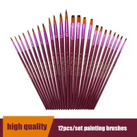 12pcsset paint brushes for acrylic watercolor drawing wooden handle nylon hair brushes pen professional artist art supplies