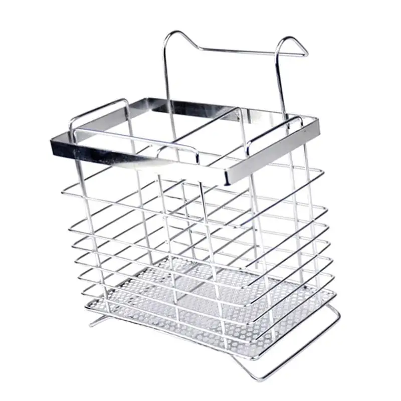 Прямоугольная полка для посуды из нержавеющей стали с 2 отделениями вилки