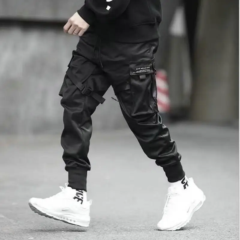 2020 Hip Hop Boy Multi-pocket Elastic Waist Design Harem Pants Men Streetwear Punk Casual Trousers Jogger Male Dancing black Pan | Мужская