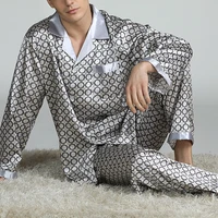 silk pajamas men cozy and soft long sleeved tops trousers two pieces sleepwear set plus size pyjamas home clothes pajamas