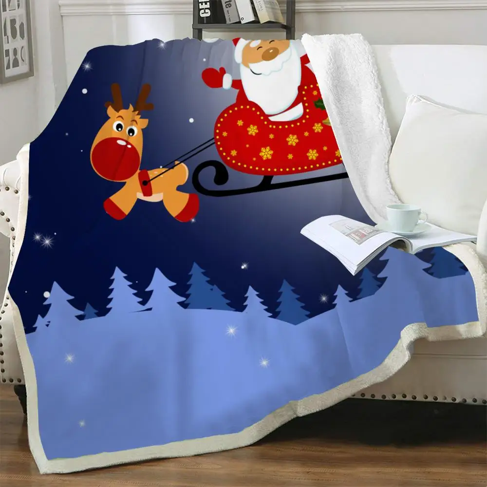 

NKNK Christmas Blankets Santa Claus Plush Throw Blanket Snow Thin Quilt Deer Blankets For Beds Sherpa Blanket Animal