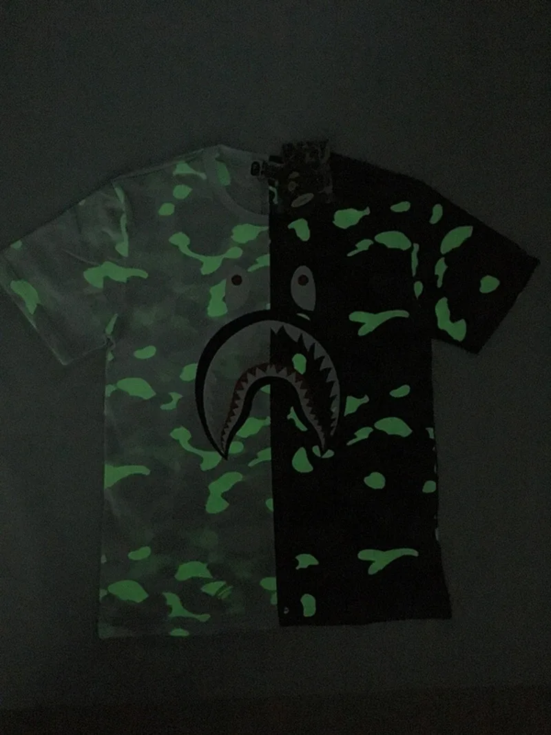 

Bappe 2021 New Fashion Brand Luminous Color Matching T-shirt Men and Women Couple Casual Short Sleeve