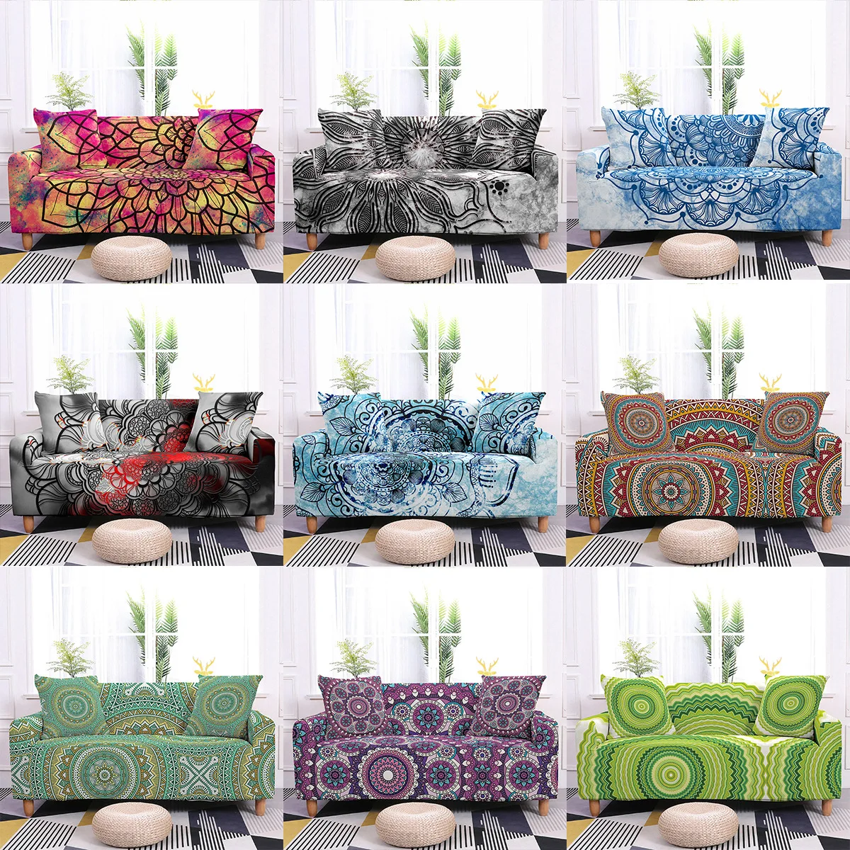 

New Fashon Multicolor Beautiful Datura Pattern All Inclusive Elastic Sofa Cover Soft Couch Slipcovers 9 Colors 1-4 Seaters