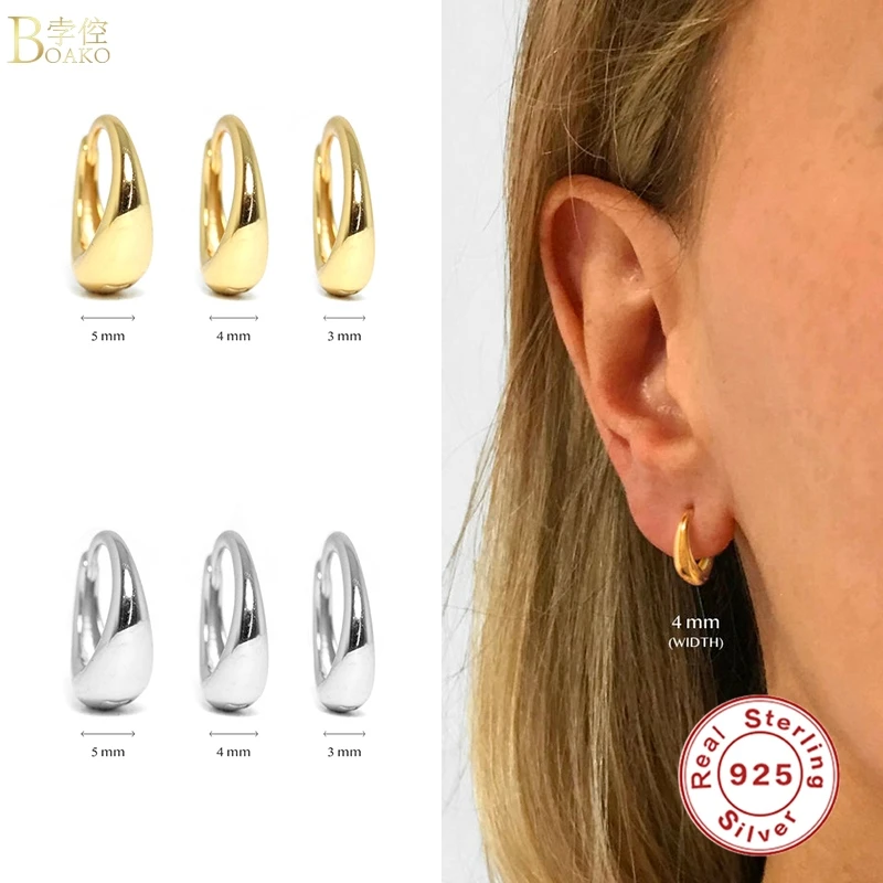 

BOAKO 3mm Water Drop Earrings For Women 925 Sterling Silver Earrings Dangle Piercing Oreille Ear Cuffs Pendientes Серьги#12.3