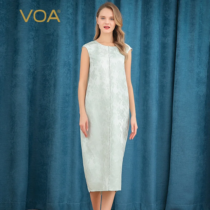 VOA однотонное белое офисное женское шелковое жаккардовое платье элегантное