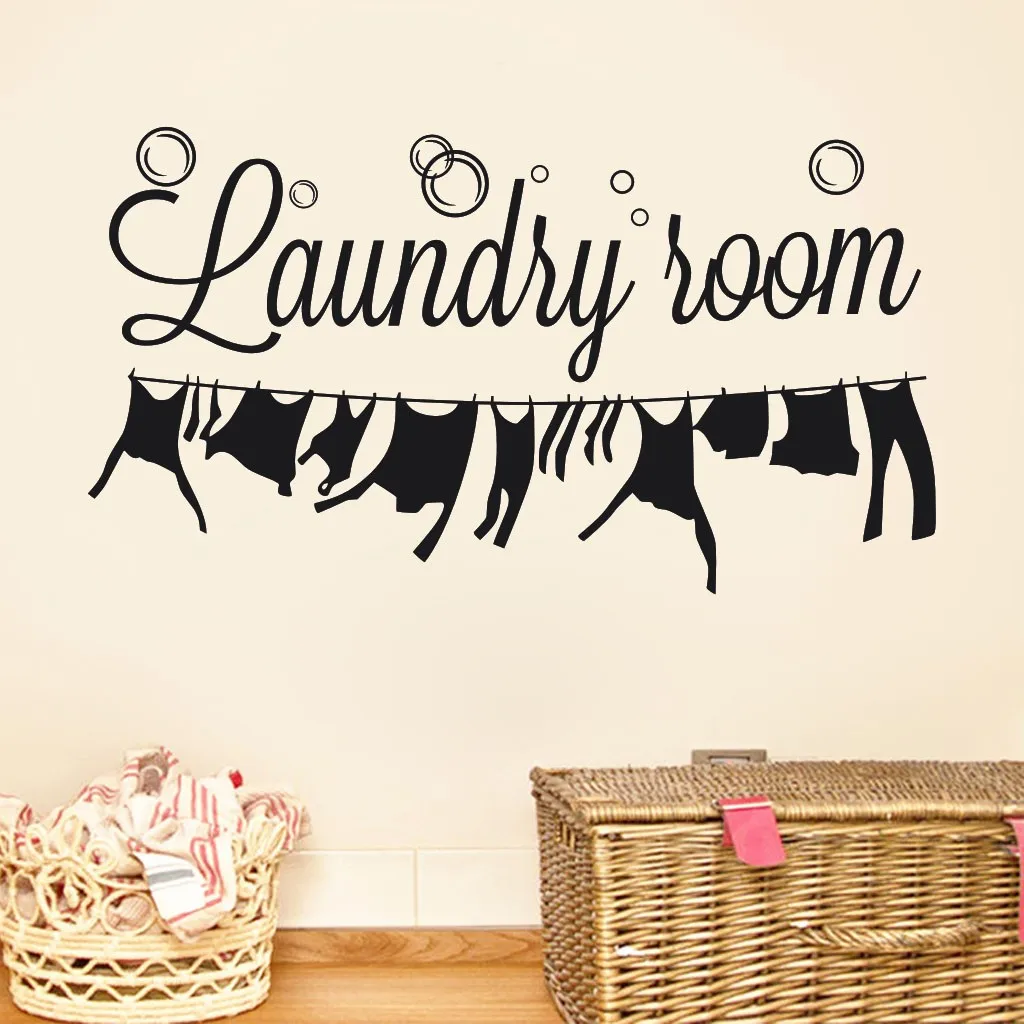 Cartoon Laundry Wall Stickers Self Adhesive Art Wallpaper For Kids Rooms Diy Home Decoration Vinyl Decal | Дом и сад