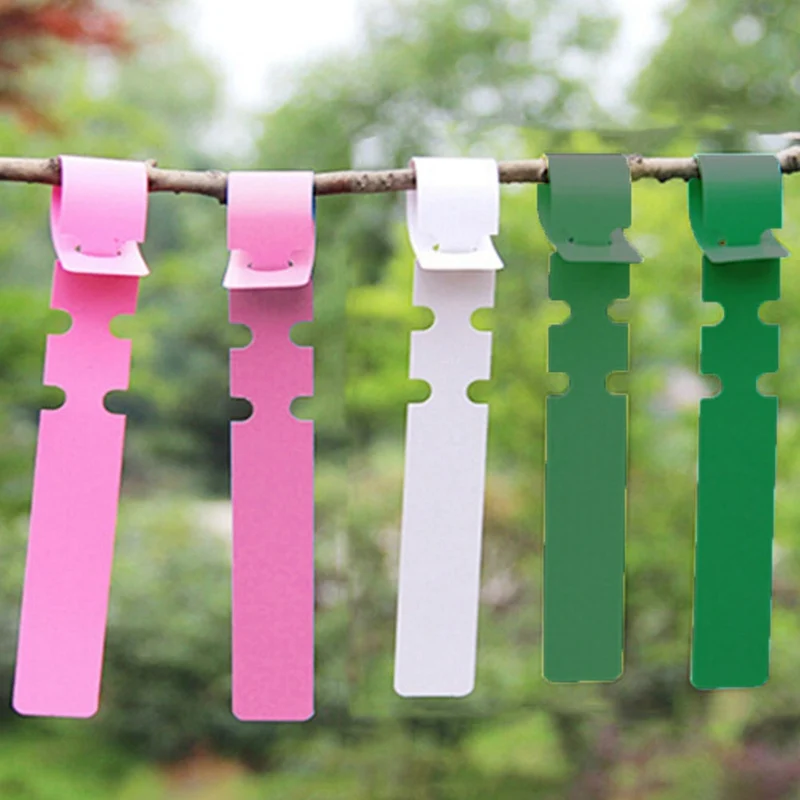 

100Pcs Solid Color Durable Tree Ornament Signage Gardening Label Prompt Card Hang Tag Ring Set Plant Markers Reusable