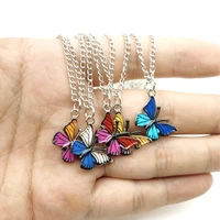 korean blue gradient butterfly necklace for women girls silver color rainbow butterflies pendant choker necklaces jewelry gift