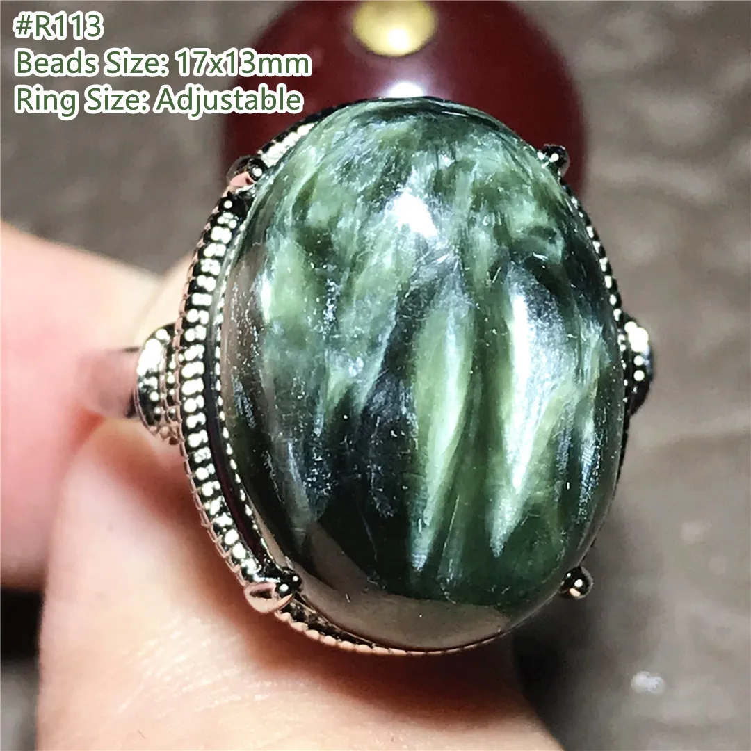 Natural Green Seraphinite Ring Jewelry For Woman Lady Man Gift Silver Healing Wealth Crystal Beads Stone Adjustable AAAAA | Украшения и