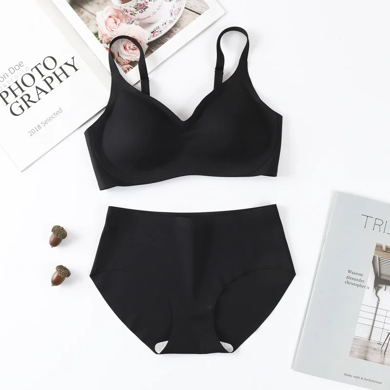 

Linbaiway Seamless Underwear Bras and Panty Set for Women Push Up Sexy No Steel Ring Vest Shock-proof Padded Bralette Tube Tops