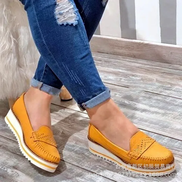 

Large size women's shoes 2021 autumn new simple one-legged round toe shoes thick-soled single shoes casual shoes