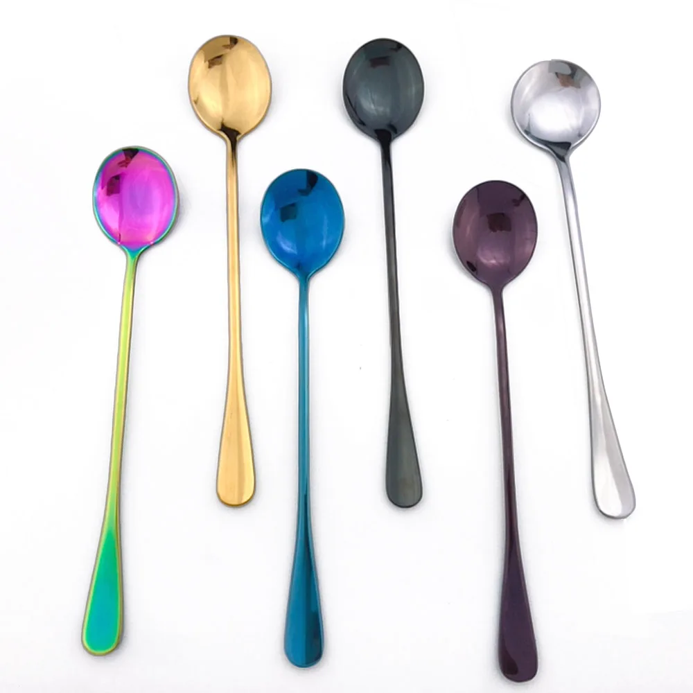 

New Colorful Ice Spoon Coffee Spoon Tea Cafe Scoop Long Handle Spoons Dinnerware Flatware Coffee Drinking Tools Kitchen 1pc