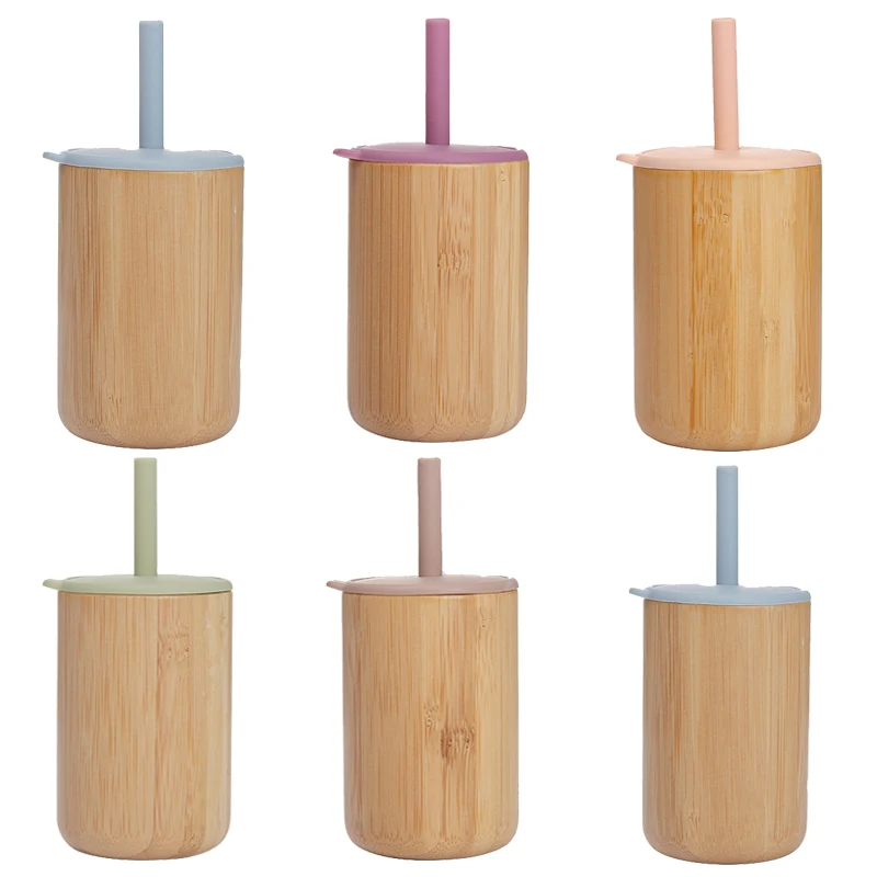 Taza de alimentaci&oacute;n con pajita para beb&eacute;s, vaso de bamb&uacute; para aprender a beber, vaso de entrenamiento con pajita, 1 unidad-0
