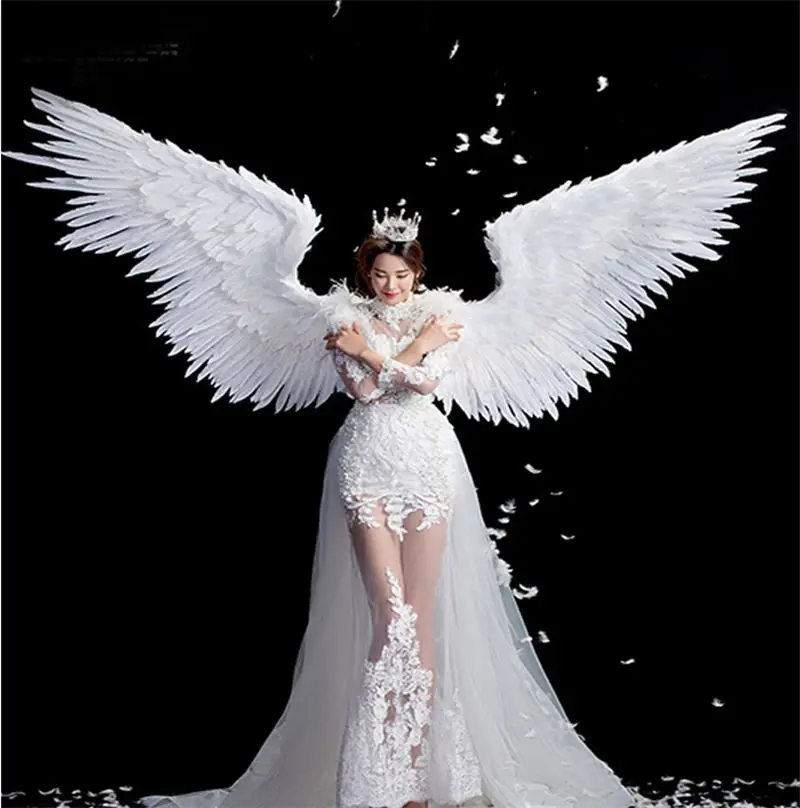 

Pure White angel feather wing adult model runway underwear show shooting props festival party wing for Halloween's Day