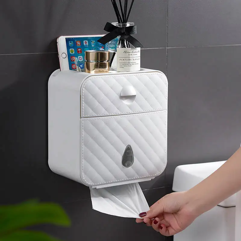 

Vintage White Strong Adsorption Toilet Tissue Box Luxury Punch-Free Bathroom Roll Paper Rack Waterproof Plastic Paper Holder